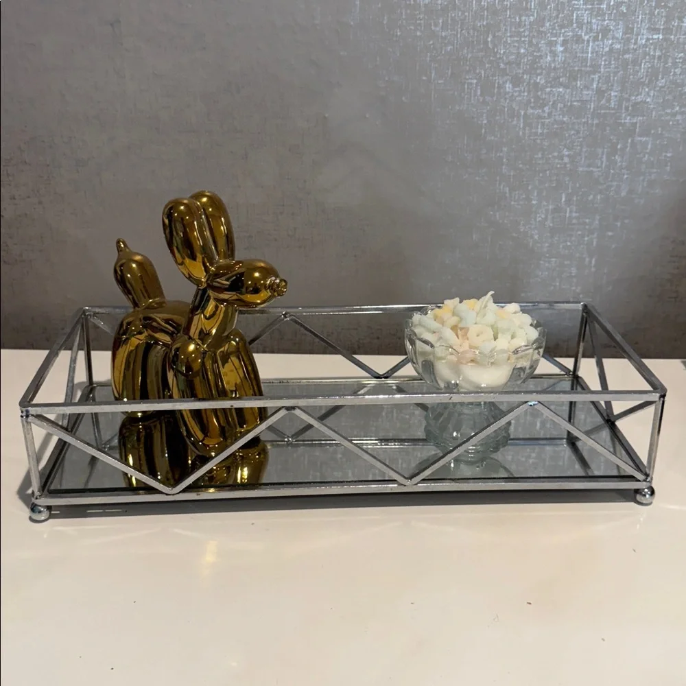 Silver Mirrored Base Rectangular Tray